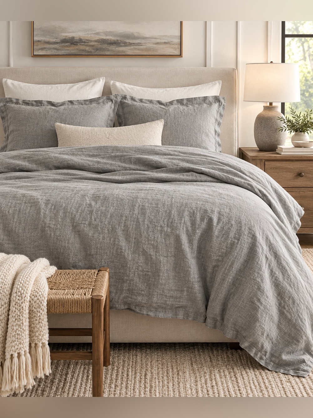 Pottery Barn Belgian Flax Linen King Cal King Duvet Cover Flagstone Gray